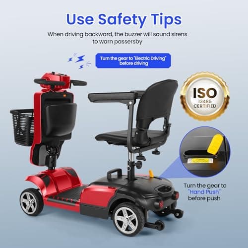 Wooken Mobility Scooter for Seniors, Adults, 4 Wheels Powered Mobility Scooter, 264 lbs All Terrain Foldable Powered Mobility Scooter,Compact Heavy Duty Mobility for Travel,12.1 Miles Range,Red 8