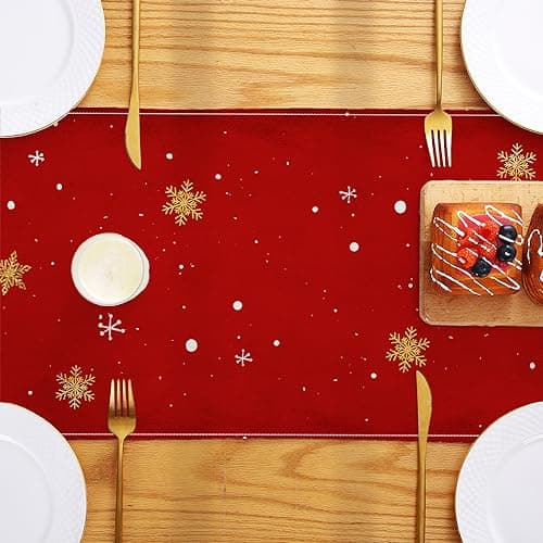 Christmas Table Runner Christmas Decorations - Red and Gold Vintage Santa Claus Merry Christmas Snowflake Winter Xmas Home Kitchen Dining Table Decor, Christmas Party Decorations 13 x 72 Inch 6