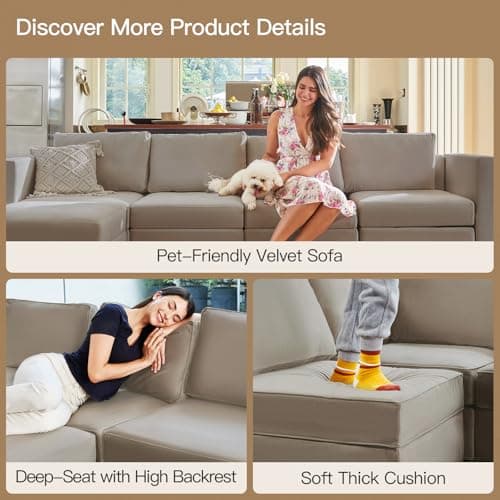 Belffin Modular Sectional Sofa with Reversible Chaises Velvet U Shaped Sectional Couch with Storage Seat Grey 8