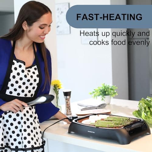 OVENTE Electric Indoor Grill with 13x10 Inch Non-Stick Cooking Surface, 1000W Fast Heat Up Power, Adjustable Temperature, Removable and Dishwasher Safe Grilling Plate and Drip Tray, Copper GD1632NLCO 7