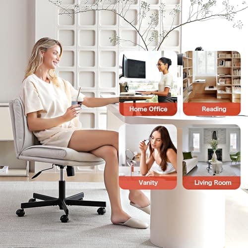 LEAGOO Criss Cross Chair with Wheels, Comfy Armless Desk Chairs with Tech Fabric, Wide Seat Cross Legged Office Chair, Height Adjustable Swivel Computer Task Chairs for Home Office, Bedroom, Make up 10