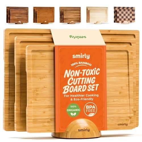 SMIRLY Wooden Cutting Boards For Kitchen Meal Prep & Serving - Bamboo Cutting Board Set with Holder, Charcuterie & Chopping Board, Wood Cutting Board Set, Kitchen Gadgets