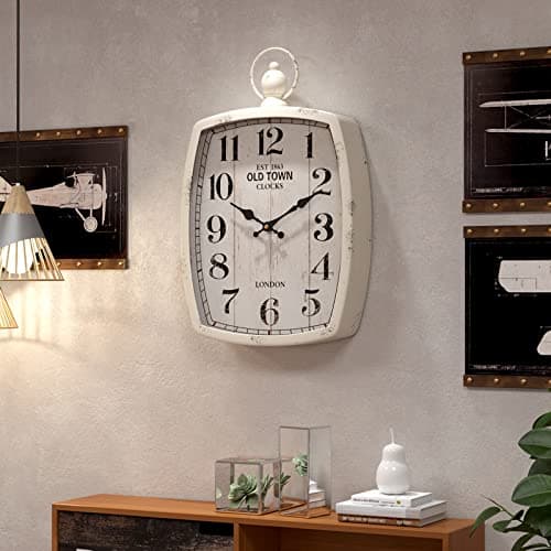 Menterry Large Retro Rectangle Wall Clock, White Antique Vintage Style, Battery Operated Silent Decor Wall Clocks for Living Room,Farmhouse,Kitchen,Office (15.5" H x 10.2" W) 5