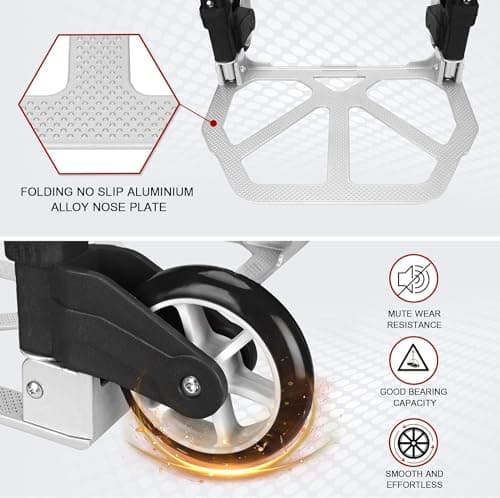 Wawxmo Folding Hand Truck Aluminum Portable Folding Hand Cart 180lbs Capacity Hand Cart and Dolly Ideal for Home, Auto, Office,Travel Use,Black 5