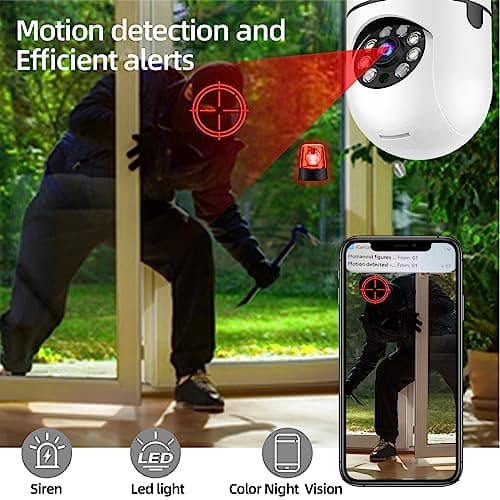 WiFi Light Bulb Security Camera Wireless Outdoor,5G&2.4G Indoor Home Securitys Cameras,3K Light Socket Secur ity Camer a Dotcom,Screw in Cam era,360°Color Night Vision,Ca mera Motion Sensor Alarm 2