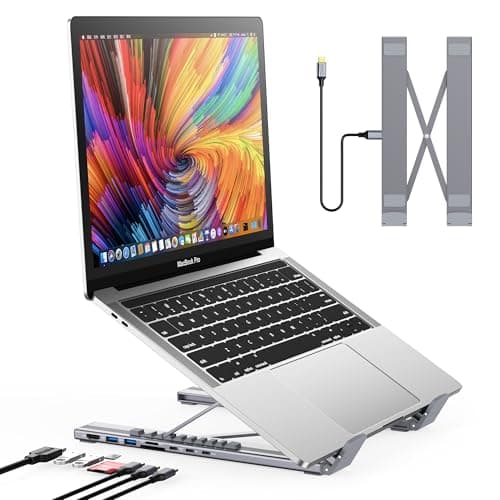 Mukiya USB C Laptop Docking Station Stand, Dock Tablet Stand, 8 in 1 USB C Hub with 4K HDMI, 2 USB 3.0, PD 100W, Universal Dock Station for MacBook Pro/Air/Dell/HP/Surface/Lenovo, Plug and Play