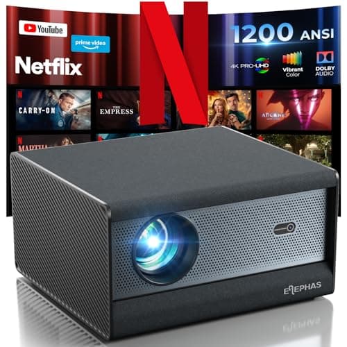 [1200 ANSI/Netflix-Licensed/30W Dolby Audio] ELEPHAS Smart 4K Projector with WiFi and Bluetooth, Dust-Proof Sealed UHD Video Projector, Auto Focus/Keystone, Portable Home Theater for Indoor/Outdoor