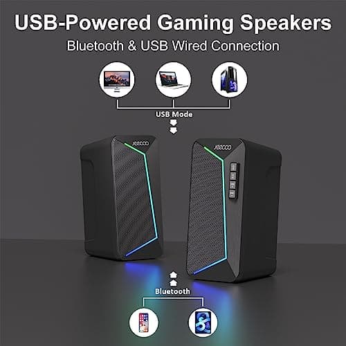 Jeecoo M30 Bluetooth Computer Speakers, RGB PC Gaming Speakers for Desktop with Crisp Stereo Sound, Dynamic LED Modes, Easy-Access Control, 10W - USB-Powered (Not 3.5mm Aux) 5
