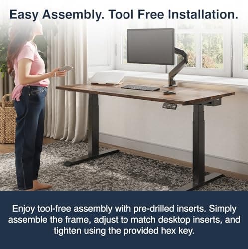 Desky Dual Hardwood Sit Stand Desk - 60x30 Adjustable Standing Desk - Ergonomic Sit & Stand Up Desk - Electric Standing Desk - Adjustable Height Sit Stand Desk - Walnut Real Wood Desk 8