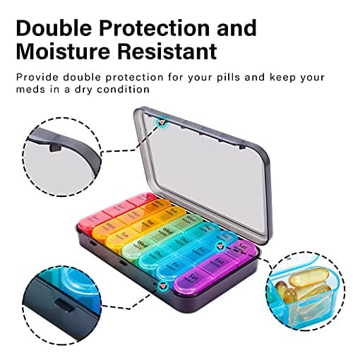 Daviky Pill Organizer 3 Times a Day, Daily Pill Box 7 Day, Weekly Cases Medicine Organizers to Hold Vitamins and Medication 6
