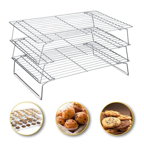 Hunnycook Cooling Racks - 10 * 16 Inch 3PCS Stackable Tall Baking Racks, Stainless Steel Wire Rack for Baking Sheet, Cooling Racks for Cooking and Baking, Oven and Dishwasher Safe