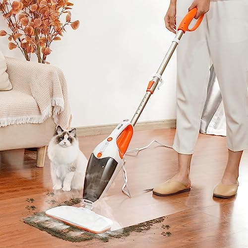 VEVOR Steam Mop, 5-in-1 Hard Wood Floor Cleaner with 4 Replaceable Brush Heads, for Various Hard Floors, Like Ceramic, Granite, Marble, Linoleum, Natural Floor Mop with 2 pcs Machine Washable Pads 9