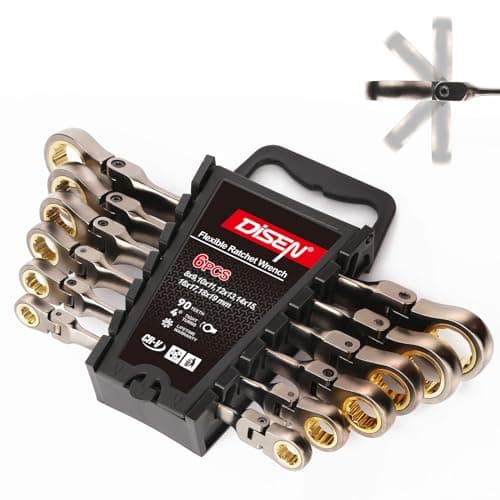 DISEN 6PCS 90 Teeth Ratcheting Wrench Set Double Box End Flex Head with Gray Nickel Coated Ratchet Wrench Set with Organizer, 12 Point 4° Swing Arc, CR-V Steel, for Home Daily Use, Gift for Man