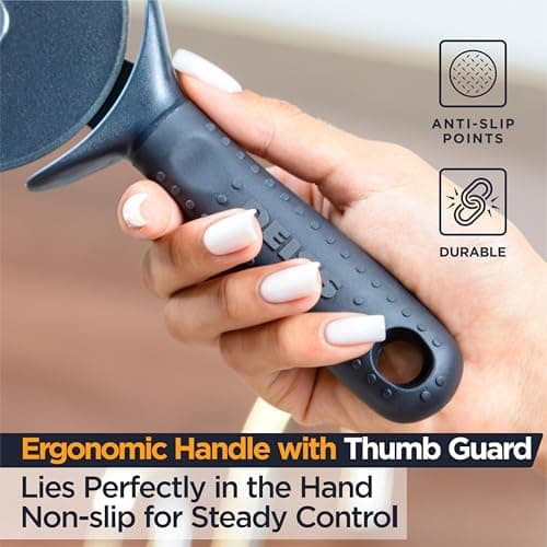 Deiss Lux Heavy Duty Pizza Cutter With Wheel Slicer- Stainless Steel Sharp Smooth Pizza Cutter Wheel With Easy Grip Non-Slip Handle, Dishwasher Safe (BLACK) 7