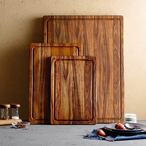 EVERBBKING Acacia Wood Cutting Board for Kitchen Wooden Cutting Board with Deep Juice Groove and Handles, Wooden trays for meat, fruit and cheese 4
