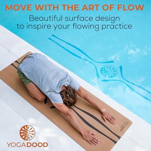 YOGA DOOD Cork Yoga Mat Thick 4mm - Natural Yoga Mat Non Toxic (72"x26") - Moisture-Activated Grip for Men's Practice 5