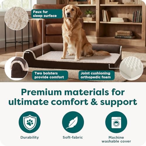FurHaven Orthopedic Dog Bed for Large Dogs, L-Shaped Chaise Mattress with Orthopedic Egg Crate with a Solid Orthopedic Foam Base for Joint Support, Washable Cover, Jumbo XL, Faux Fur & Suede, Espresso 5