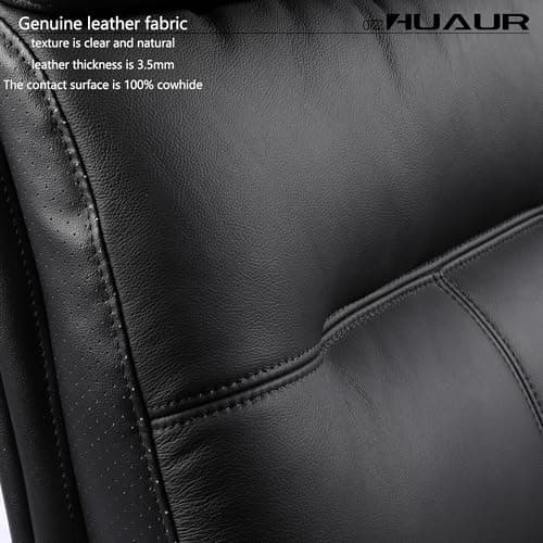 HUAUR Genuine Leather Modern Executive Chair High-Back Support 90 to 150 Degrees Tilt and Upholstered Home Desk Chair with Base 360LB Capacity Swivel Computer Office Chair (Black) 6