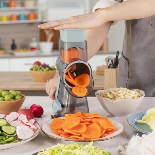Eleko Meyar Cheese Grater with Handle, Multifunctional Manual Rotary Cheese Grater - Cheese Shredder Easily Chop Carrots, Potatoes, Vegetables and Fruits and Easy to Clean(blue) 6
