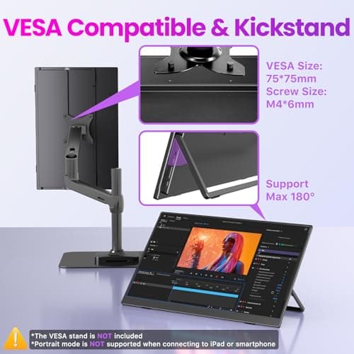 Upperizon Portable Monitor 16 inch 2K QHD 2560X1600 145% sRGB 144 Hz HDR HDMI USB-C Travel Monitor for Laptop MacBook PC Surface PS5 Xbox, External Display with Kickstand & Speakers, VESA Compatible 7