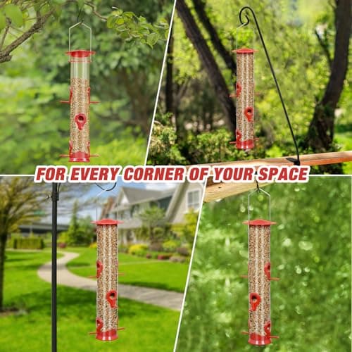 ERYTLLY 2 Pack Bird Feeders for Outdoors Hanging with 6 Feeding Ports Extra Thick Solid Tube Transparent Weatherproof Water Resistant Great for Attracting Birds Garden 7