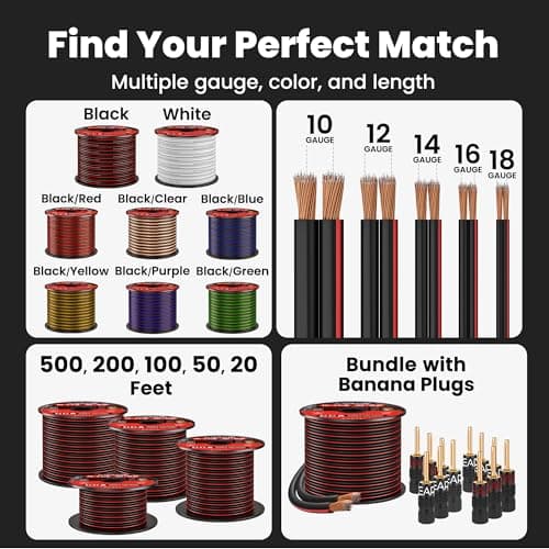 GEARit 14 Gauge Speaker Wire 100ft,Flexible Speaker Cable with Foot Markers & Polarity Markings,14 Gauge Wire for Car Audio & Home Theater Speakers,Audio Cable for DIY Installations,CCA(Black) 7