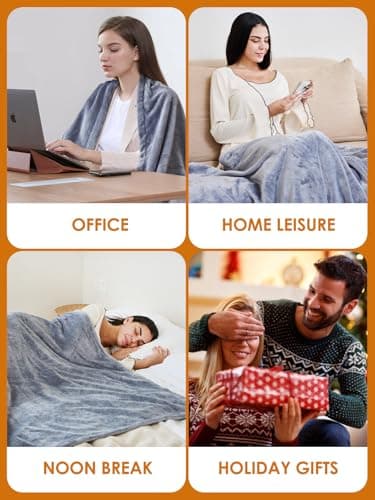 Bodami USB Heated Blanket,with 10000mAh Power Bank,Cordless Portable Wearable Electric Throw Blanket,3 Heating Levels,8 Heating Zones,65''*34'' for Home,Travel and Camping 6