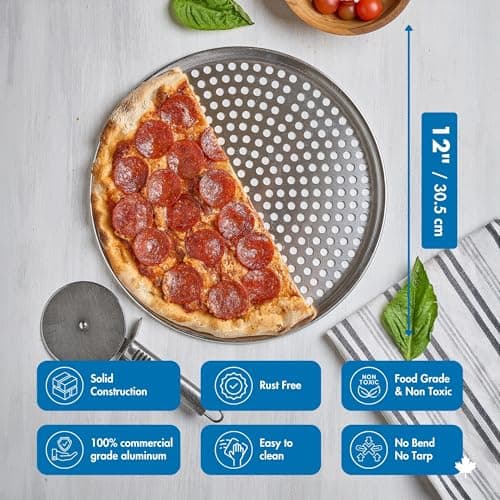 Norjac 12 Inch Pizza Pan with Holes – 2 Pack, Perforated Aluminum Baking Pans for Oven, Heavy-Duty & Rust-Free, Round Tray for Crispy Crust, Ideal for Homemade or Frozen Pizza 6