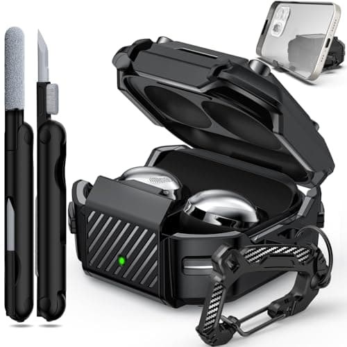 Samsung Galaxy Buds Case Cover - Pro, Live, 2, FE (2023), Anti-Drop Lock Phone Stand, Black