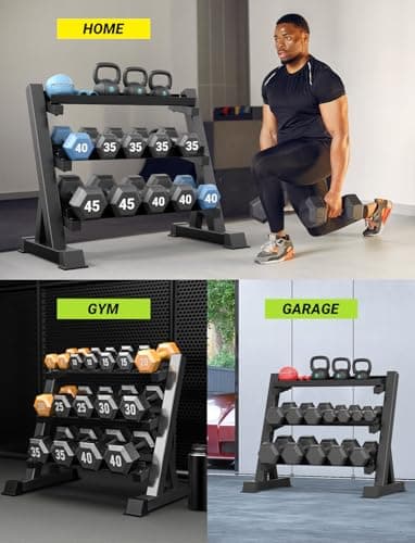 YOLEO Dumbbell Rack - 3 Tier & 5 Tier Compact Weight Rack for Dumbbell, Kettlebell, Barbell, Heavy Duty Weight Storage Organizer, Space-Saving Dumbbell Storage Stand Holder for Home Gym - 1100LBS Capacity (Rack Only) (STANDARD, Rectangular Frame) 6