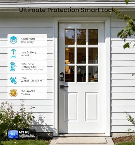 Veise VE06-L Smart Locks with 2 Lever Handle Set, App Control, Keyless Entry Deadbolt for Front Door, Electronic Digital Touchscreen Keypad, Auto Lock, Waterproof, Easy Installation, Matte Black 5