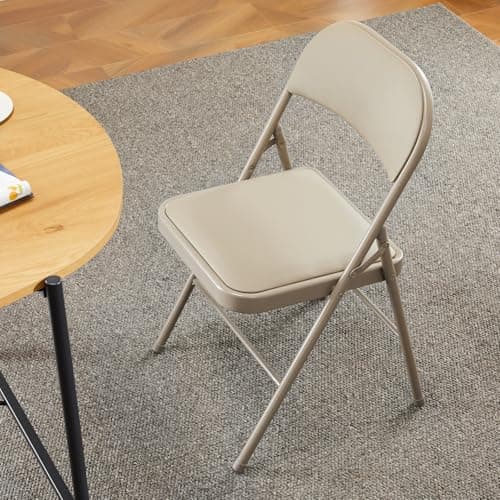 DUMOS 2 Pack Leather Padded Folding Chair, Indoor Outdoor Portable Stackable Commercial Seat with Steel Frame, Capacity for Home, Office, Party, Comfy, Kahki 9