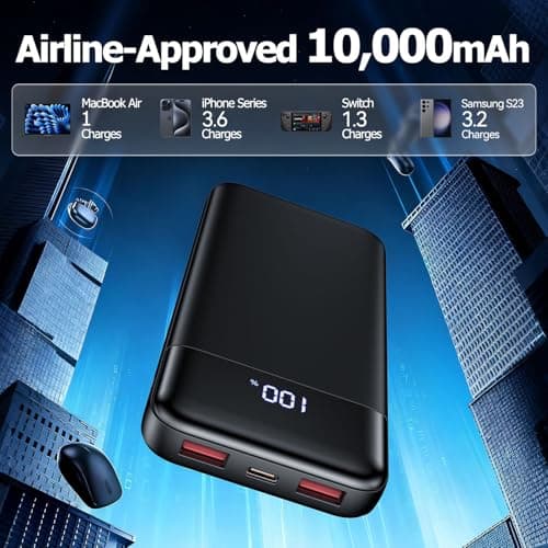 Portable Charger, 10000mAh Slim Power Bank Portable Phone Charger 22.5W PD QC Fast Charging with 3 Outputs 2 Inputs Battery Pack Compatible with iPhones Samsung Google Pixel LG Moto More Devices,Black 6