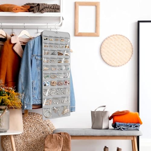 Simple Houseware Hanging Jewelry Storage Organizer, 80-Pocket with 5 Sizes for All Types of Accessories, Gray 8