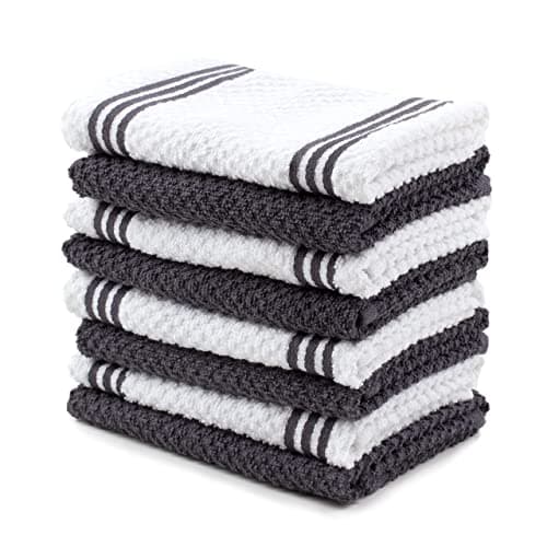 Sticky Toffee Cotton Dishcloths Set of 8 – Gray and White Kitchen Towels 12x12 in, Reusable and Absorbent Tea Towels for Cleaning or Drying, Oeko-Tex Cotton