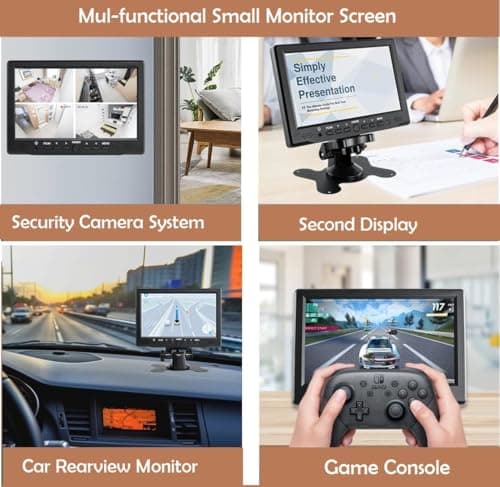 7 inch Small HDMI VGA AV RCA Monitor 1080P Second Screen for PC/Security System/Game Console; IPS 1024X600 Pixels; 60HZ; Built in Loud Speakers & Earphone Jack; 12V USB Power Cable for Portable Use 7