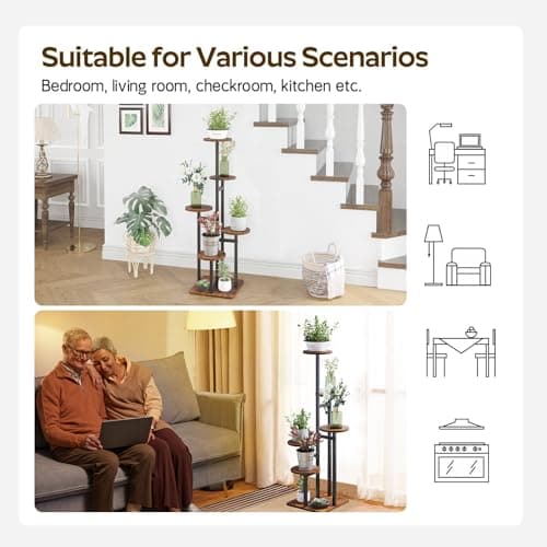 VonDream 5 Tier Plant Stand Indoor with Grow Light, Tiered Plant Stands for Indoor Plants Multiple, Corner Flower Stand for Living Room, Multi-Layer Vintage Design Plant Shelf 8