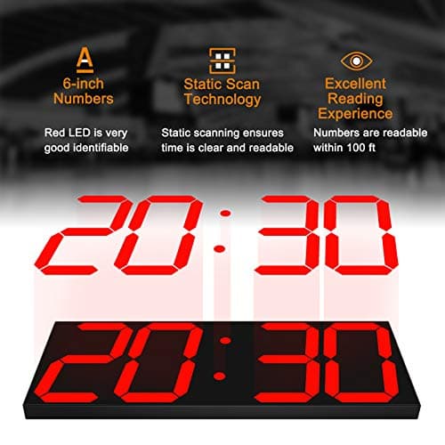 CHKOSDA LED Large Digital Wall Clock, Oversize Wall Clock with 6” Numbers, Remote Control Count up/Countdown Timer Clock, Auto Dimmer, Big Calendar and Thermometer(Red) 5