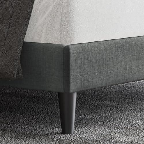 Allewie Queen Size Button Tufted/Fabric Upholstered Bed Frame with Adjustable Headboard/Wood Slat Support/Mattress Foundation/Dark Grey 8