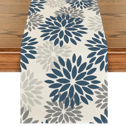 Artoid Mode Dahlia Aqua Floral Pinnata Flower Summer Table Runner, Seasonal Winter Holiday Kitchen Dining Table Decoration for Home Party Decor 13x72 Inch