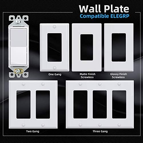 ELEGRP 3 Way Decorative Light Switch, 15Amp, 120-277 Volt, AC Decorator Rocker Paddle Wall Switch Replacement, Self-Grounding, Residential and Commercial Grade, UL Listed (5 Pack, Glossy White) 5