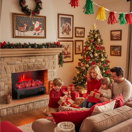 ROVSUN 23'' Electric Fireplace Insert w/Remote & WiFi Control, Faux Fireplace Logs w/Timer, Overheat Protection, Adjustable Flame and Brightness, CSA Listed for Home Living Room Bedroom, 1400W 7