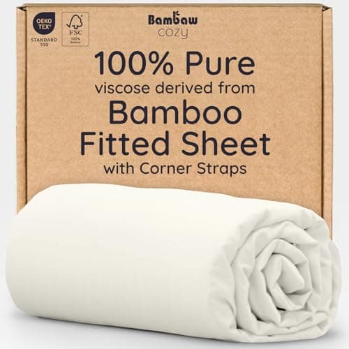 Bambaw 100% Viscose Derived from Bamboo King Fitted Sheet with Elastic Corner Straps, Cooling Fitted Sheet King Size, 16’’ Pocket King Bottom Fitted Sheet Only, Breathable & Soft Fitted Sheet (Ivory)