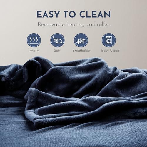 ONDAN Electric Heated Blanket 62"x84" Twin Size Flannel Heated Blanket, Cozy & Warm for All Night, 4 Heat Settings & 10 Hours Auto Off, Machine Washable,Dark Blue 5
