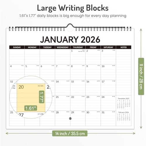 2026 Calendar, Forvencer 18-Month Wall Calendar 2026, Jan 2026 to Jun 2027, 14" x 11" Large Monthly Planner Calendars with Notes Section & Stickers, Ruled Block, Spiral Binding Hanging for Home Office 5