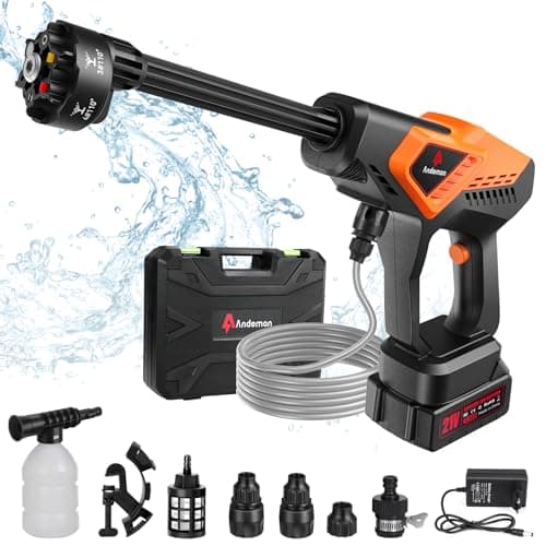 Andeman Cordless Pressure Washer, 1080 PSI 2.5 GPM Brushless Battery Powered with 4.0Ah & 6-in-1 Nozzle, Portable Electric Power Washer for Car, Floor, Fence, Garden, Driveway Cleaning &Plant Watering