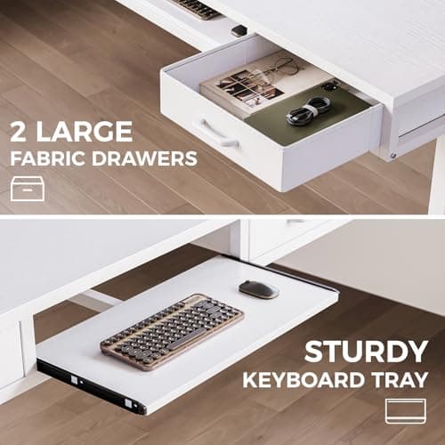 AODK Electric Standing Desk with Drawers & Keyboard Tray, 55 Inch Height Adjustable Desk with Power Outlets, Sit Stand Table, Writing Computer Desk for Home, Office, Workstation, White 6