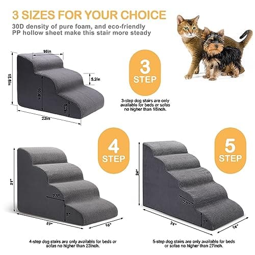 CiWiVOKi Dog Stairs for Bed, 5-Step Dog Steps for Couch and High Bed, Non-Slip Pet Stairs, 24" High Sofa Foam Ramp - Best for Small Pets, Older Cats with Joint Pain 5