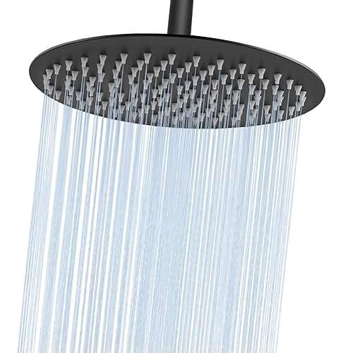Midanya Round Rainfall Shower Head High Pressure Stainless Steel Waterfall Large Rain Shower Head Ultra Thin Design,Matte Black 10 Inch