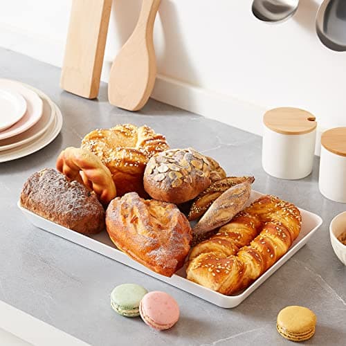 Lifewit Plastic Serving Tray for Party Supplies, White Trays for Serving Food, Reusable Large Platter for Buffet, Fruit, Dessert, Snack, Veggie, Kitchen and Outdoor Use, Rectangle, 14.5" x 9.5", 3 Pcs 6